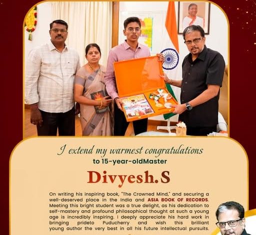 இந்தியா மற்றும் ஆசிய சாதனை புத்தகத்தில் இடம் பெற்ற புதுச்சேரி மாணவர்: துணை நிலை ஆளுநர் பார