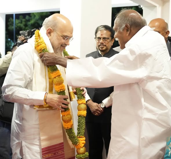 அமித் ஷா புதுச்சேரி வரவேற்பு