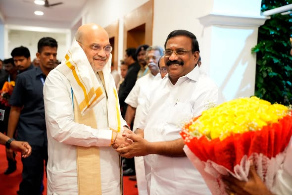அமித் ஷா புதுச்சேரி வரவேற்பு