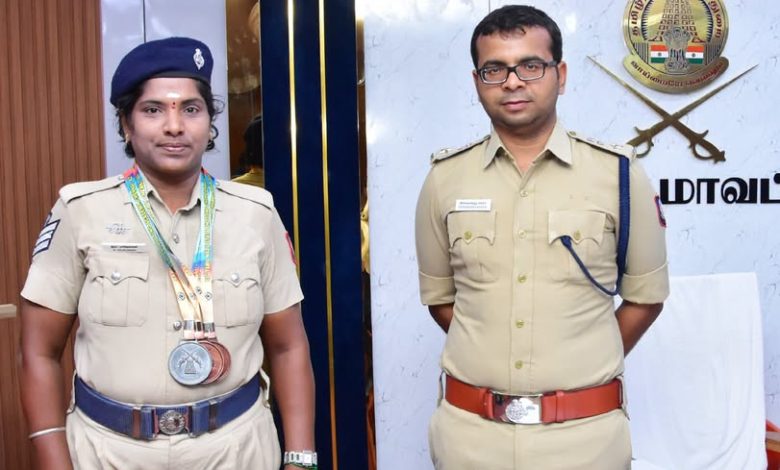 நெய்வேலி பெண் காவலர் ராஜேஸ்வரி பதக்கங்கள்