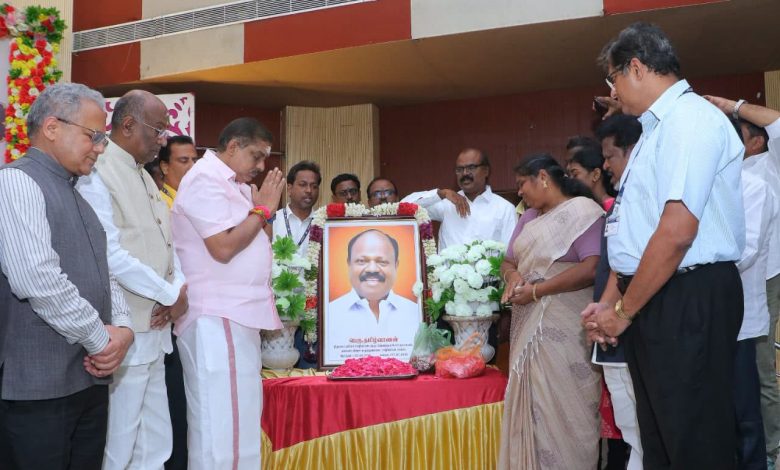 ஜிப்மர் ஓபிசி நலச் சங்க நிறுவனர் மறைந்த பி. தமிழ்வாணன் திருவுருவப் படத்தை திறந்து வைத்த அமைச்சர் ஆ. நமச்சிவாயம்