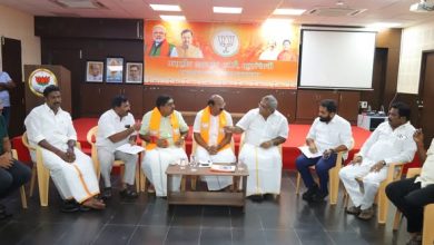 புதுச்சேரி பாஜக மாநில அலுவலகத்தில் அமித் ஷா வருகை தொடர்பான ஆலோசனைக் கூட்டம்