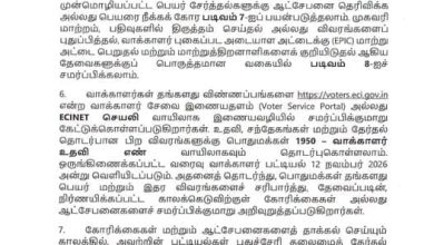 புதுச்சேரி தலைமைத் தேர்தல் அதிகாரி அலுவலக வாக்காளர் பட்டியல் திருத்த அறிவிப்பு அறிக்கை